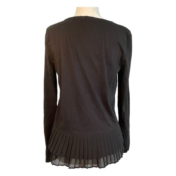 J. Crew Pleated Chiffon Peplum Top Black Knit Long Sleeve Crewneck S - Picture 5 of 8